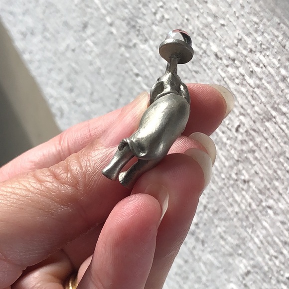 Pewter Elephant Single Sided Earring Colorful Crystal Ball (Solid Heavy) NEW - Picture 6 of 9